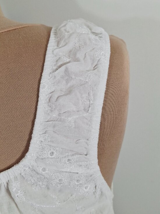 Boho XL White Embroidered Cotton Peasant Tiered Maxi Dress Smocked Stretch Waist - Picture 7 of 13